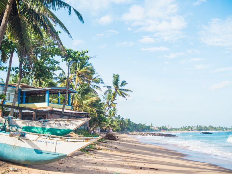 Long palm backed beaches and sheltered coves at the quiet end of the south coast at Tangalle in Sri Lanka
