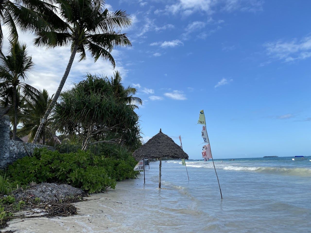 The long quiet shore of Matemwe facing the Mnemba Atoll reef on the northeast coast of Zanzibar