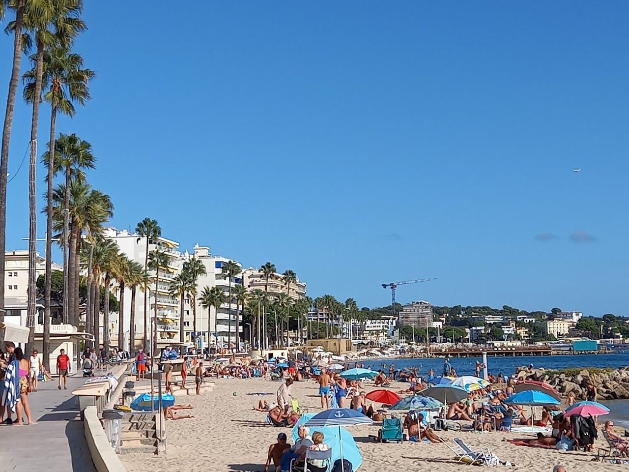 Sandy resort beach and clear bay at Juan les Pins below the pines near Antibes France