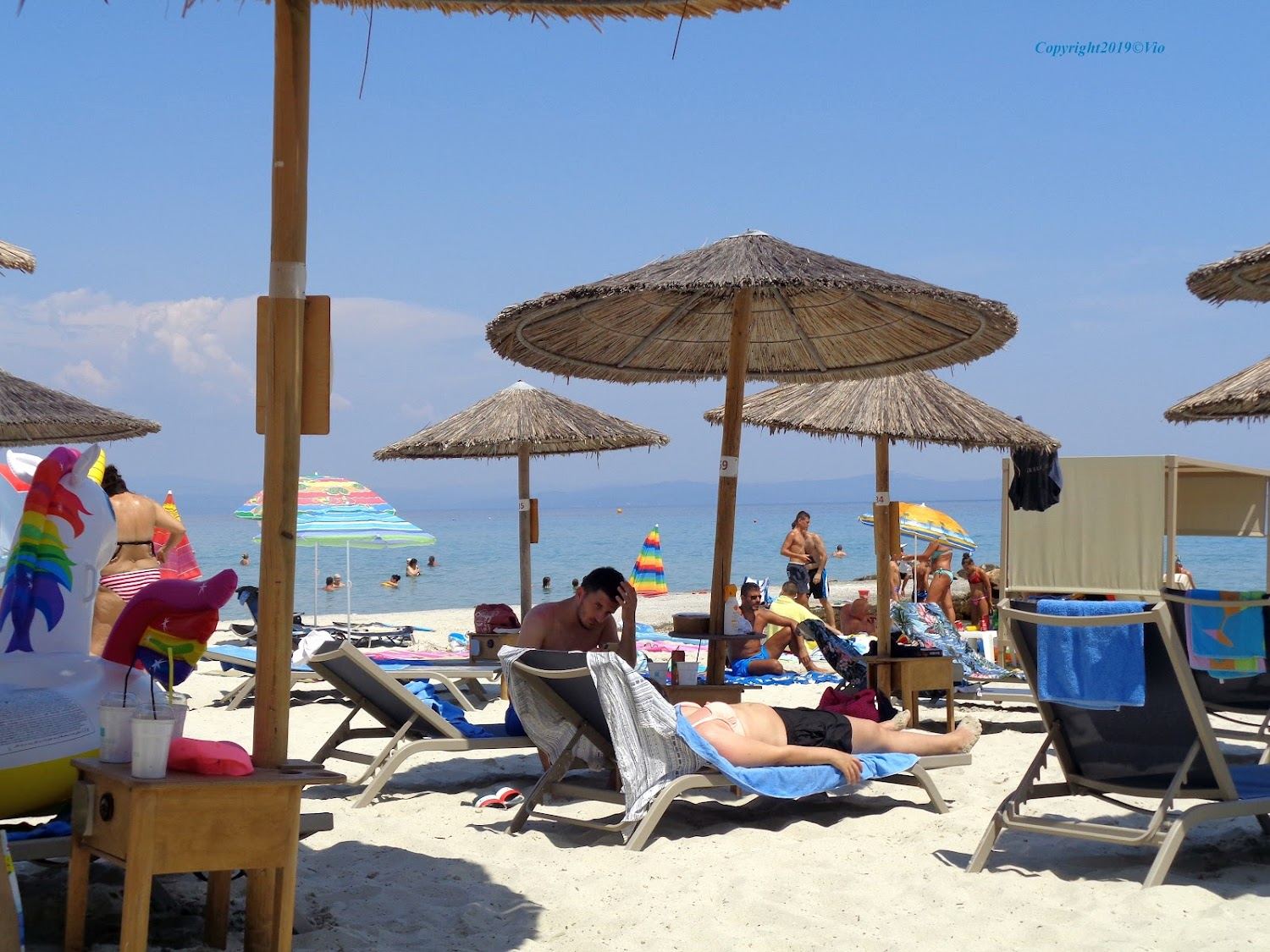 Organised sandy beach and turquoise water at Kallithea on Kassandra in Halkidiki