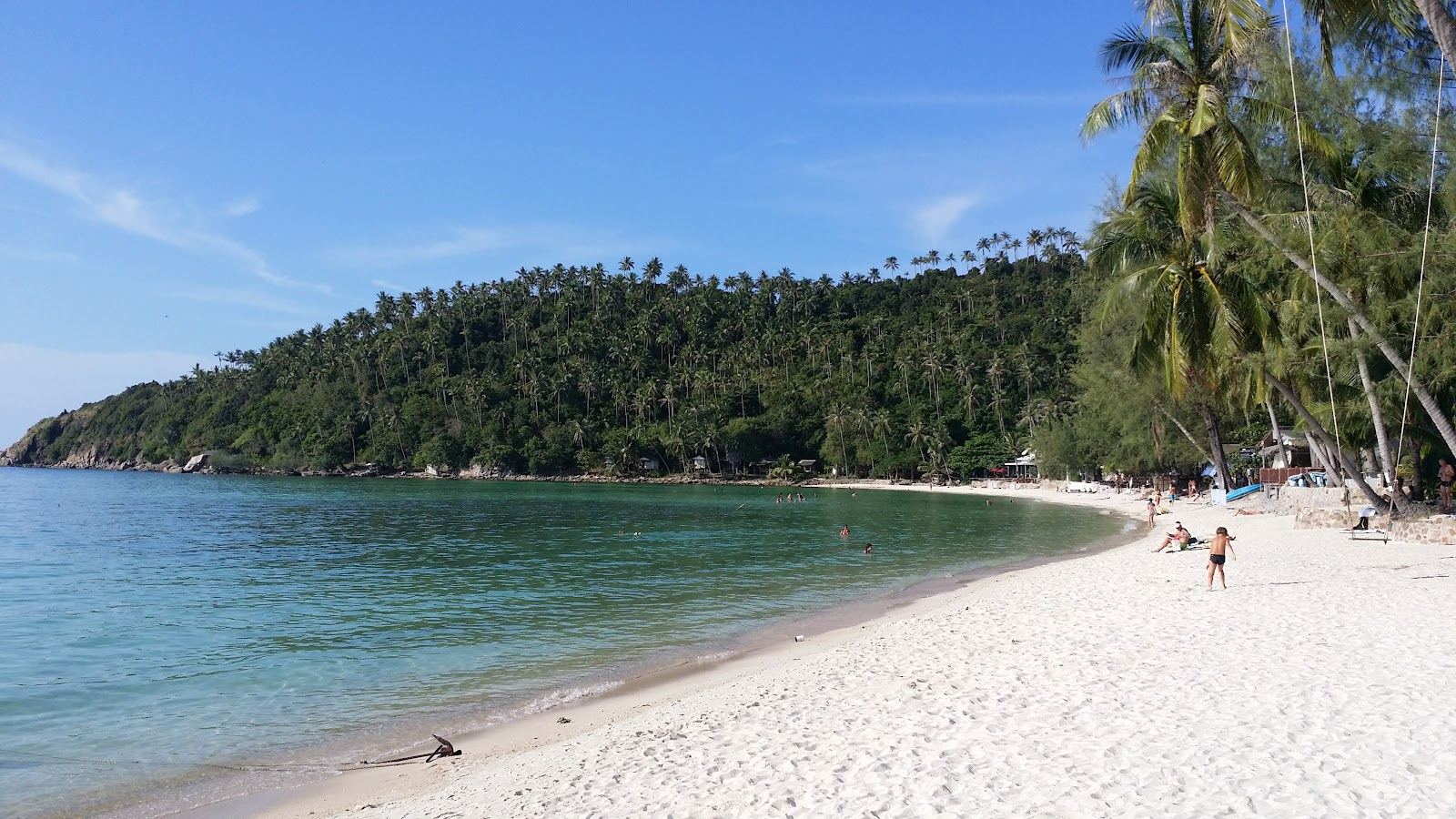 The calm sheltered water and west facing sand of Haad Salad on the northwest coast of Koh Phangan