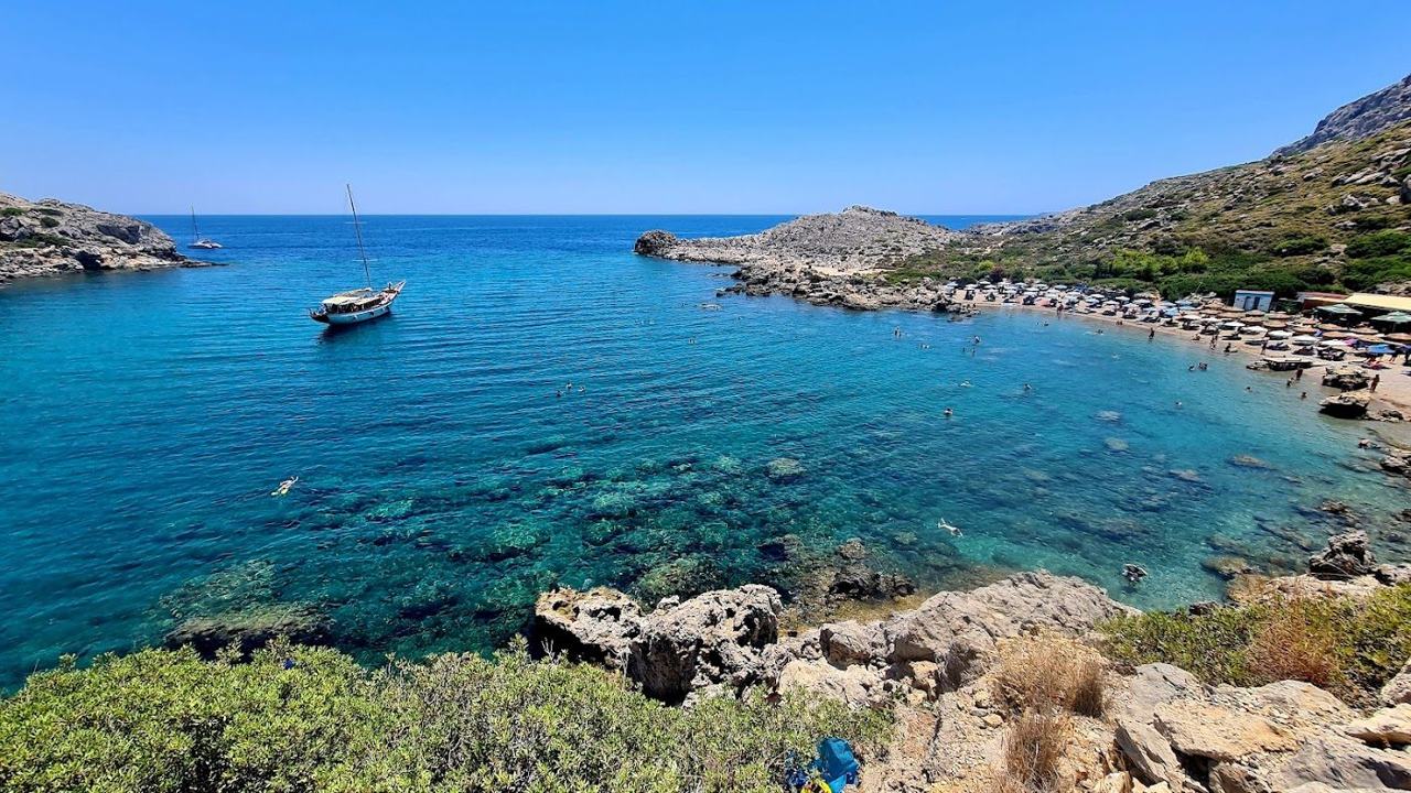 Ladiko beach on the coast of Rhodes in Greece