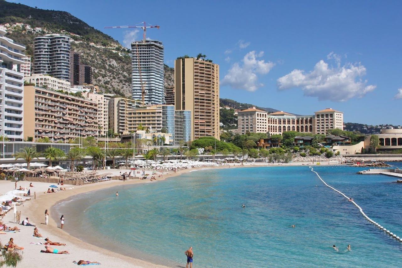 Renovated public beach and calm sheltered water at Larvotto in Monaco
