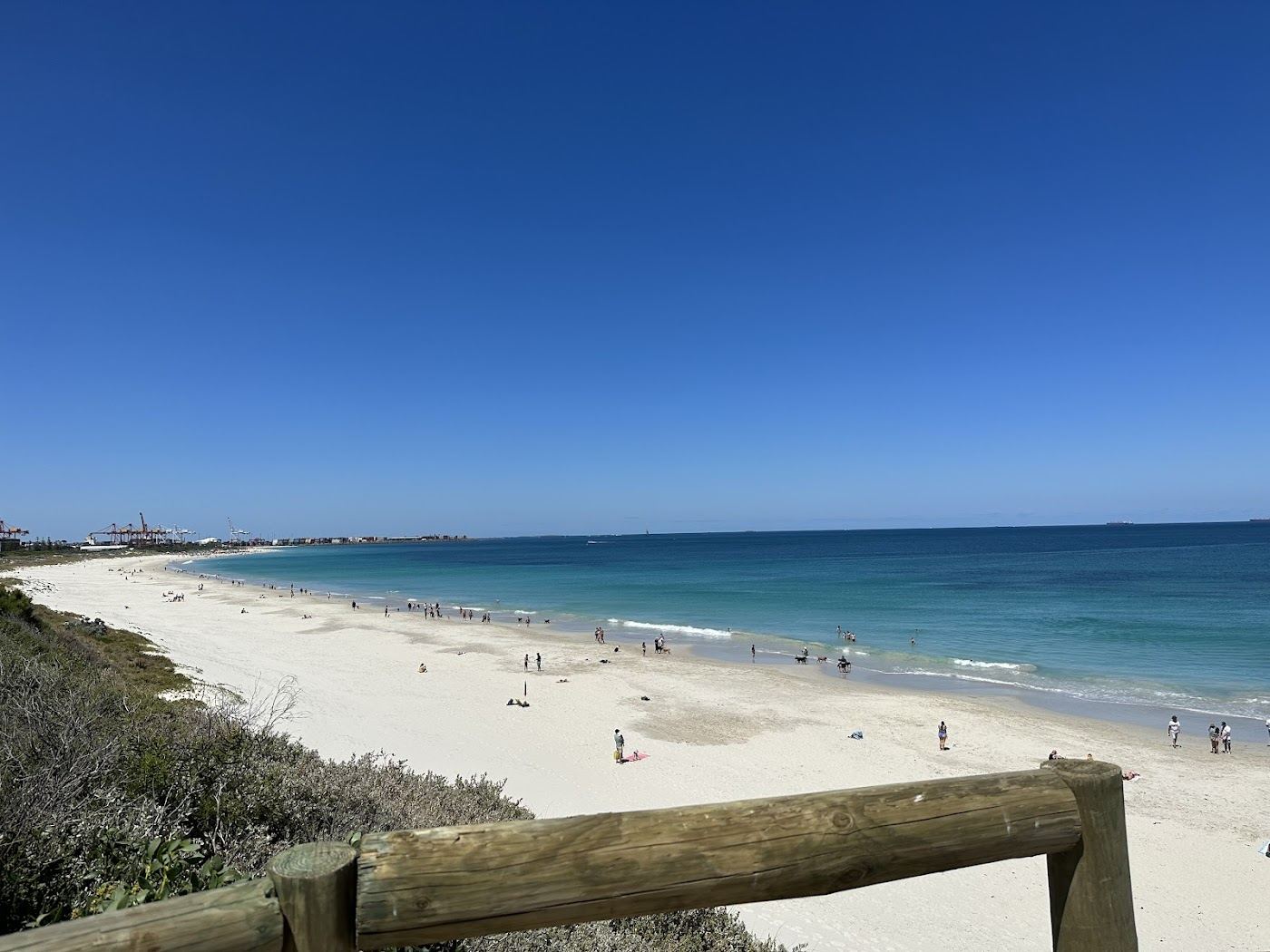 The wide open sand and dune backed shore of Leighton Beach near Fremantle in Perth, Western Australia