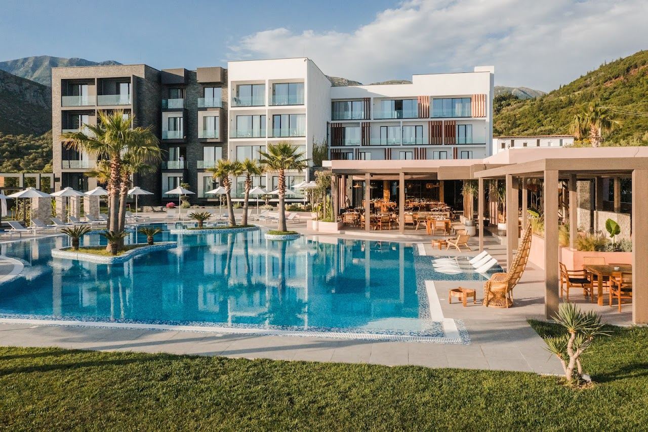 The Miamar beach hotel on the Livadhi sand near Himare on the Albanian Riviera