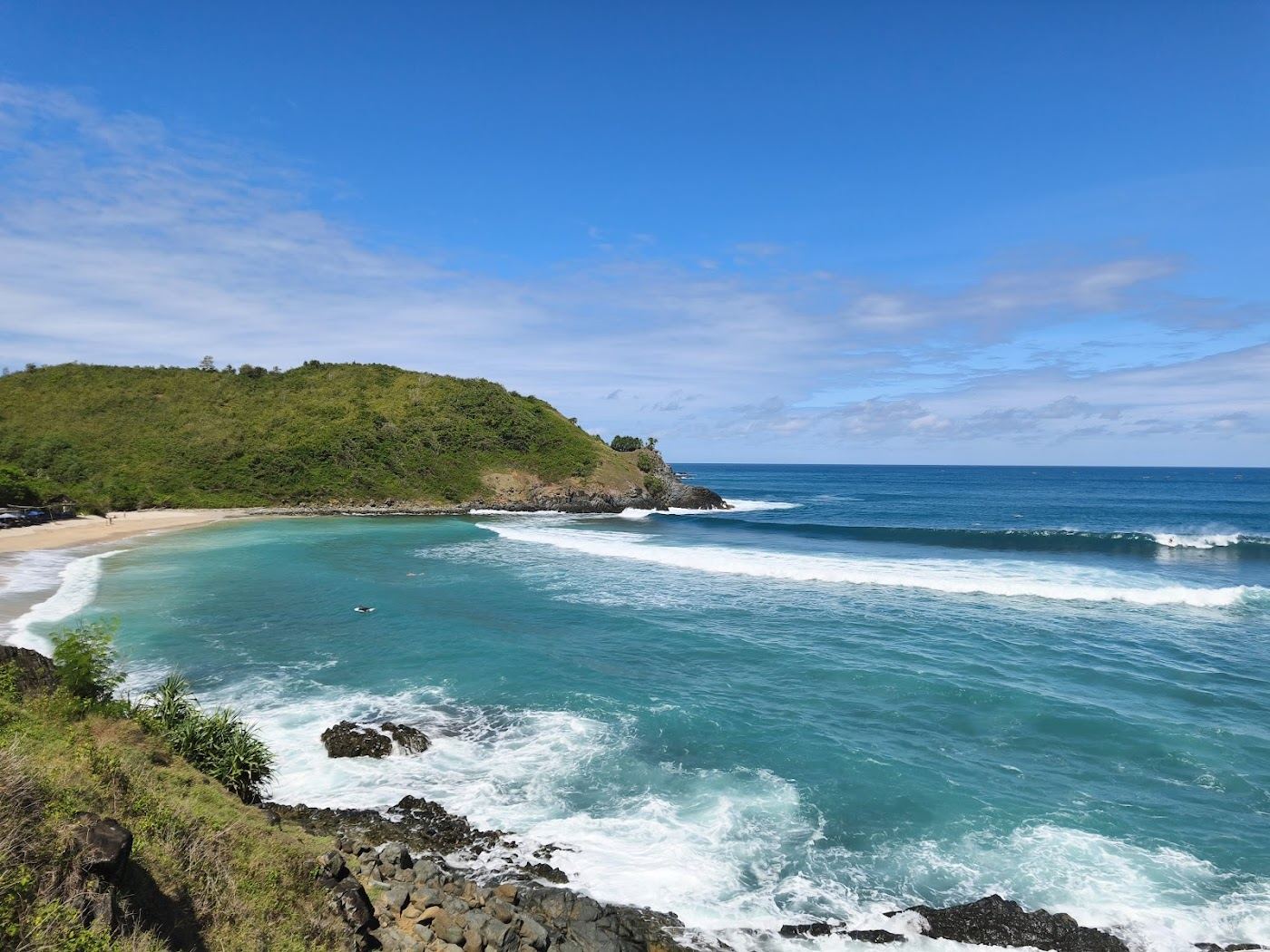 The surf bay and headlands at Mawi on the south coast of Lombok