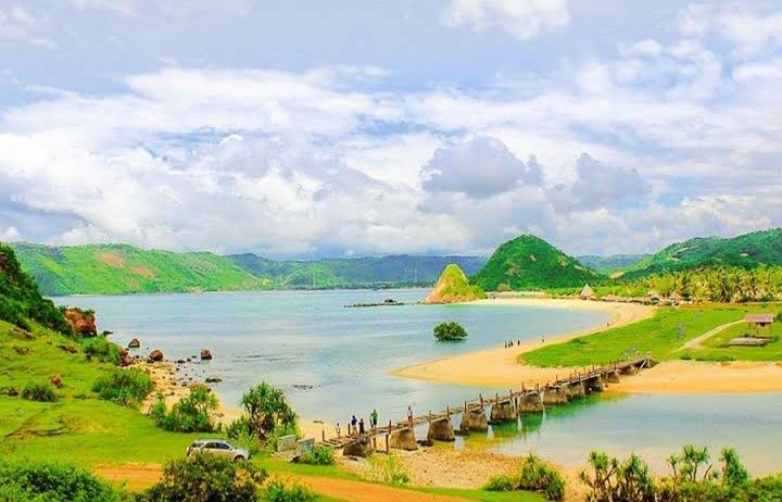 Green headland and cove at Seger Beach on the Mandalika coast of southern Lombok