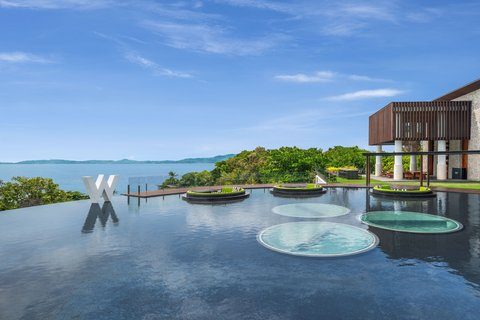 Beachfront pool and deck at the W Koh Samui resort on Maenam Beach, Koh Samui