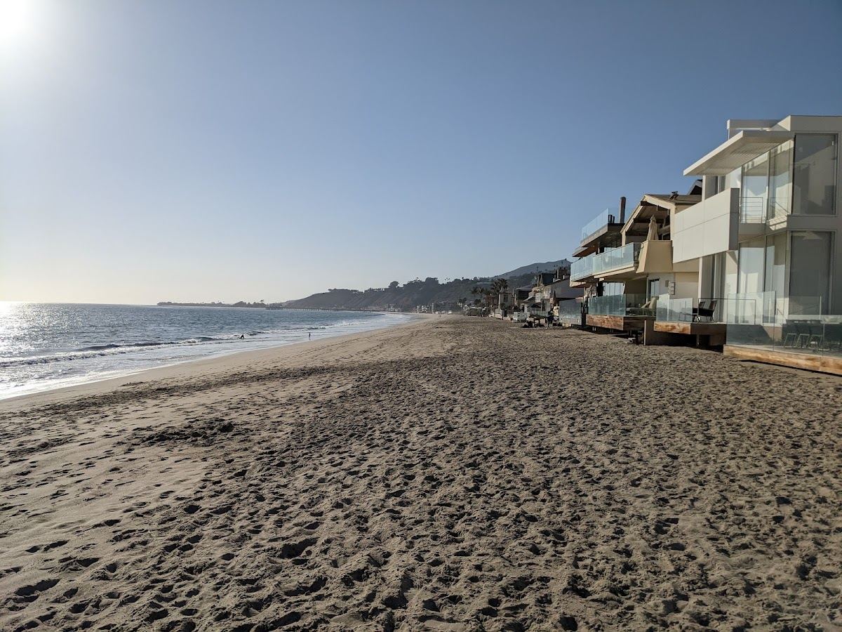 The shoreline and homes along Carbon Beach in Malibu