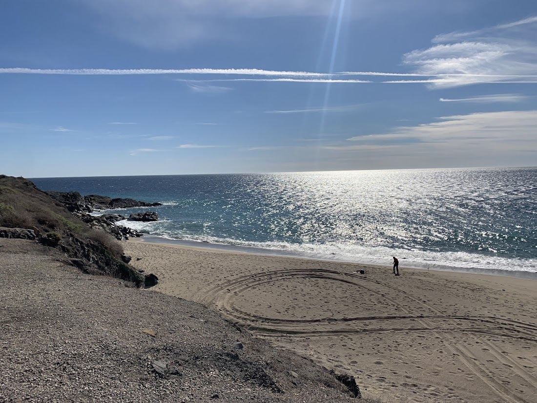 The shoreline and Pacific Coast Highway above Dan Blocker Beach in central Malibu