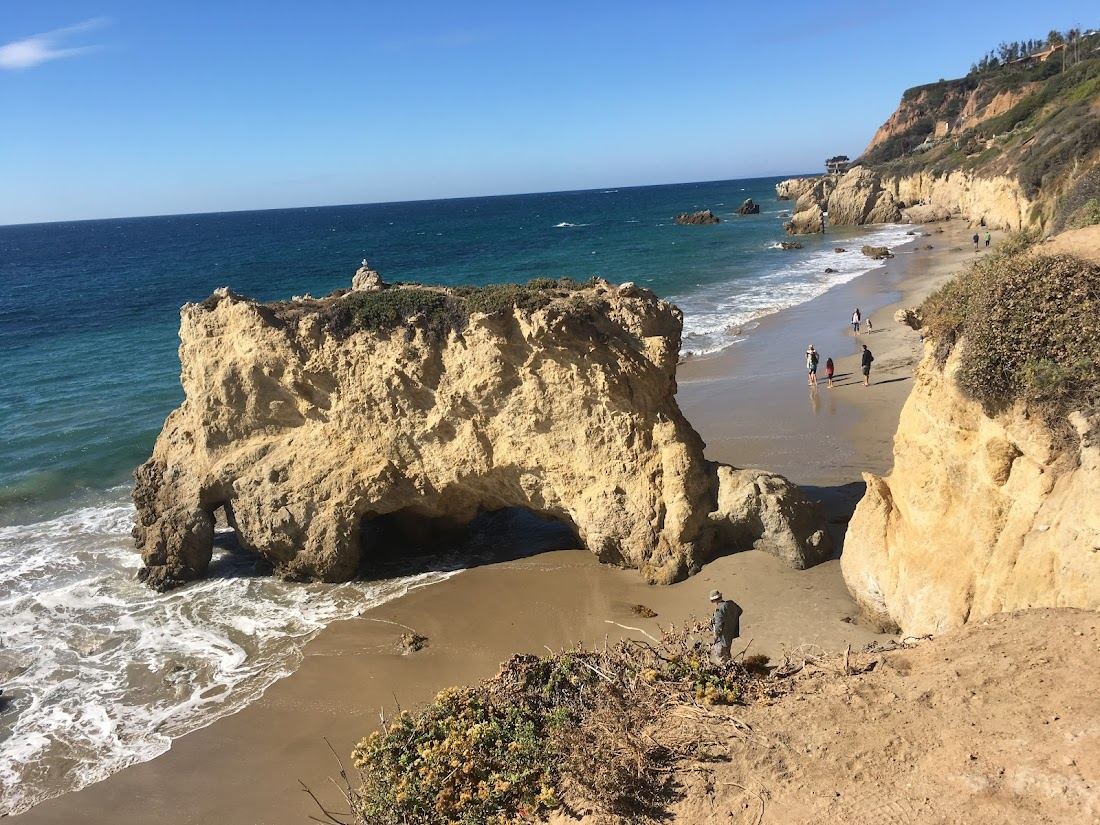 Sea stacks and arches in the cove at El Matador Beach in Malibu