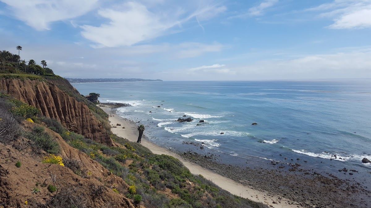 The small private cove of La Piedra Beach below the bluff in Malibu