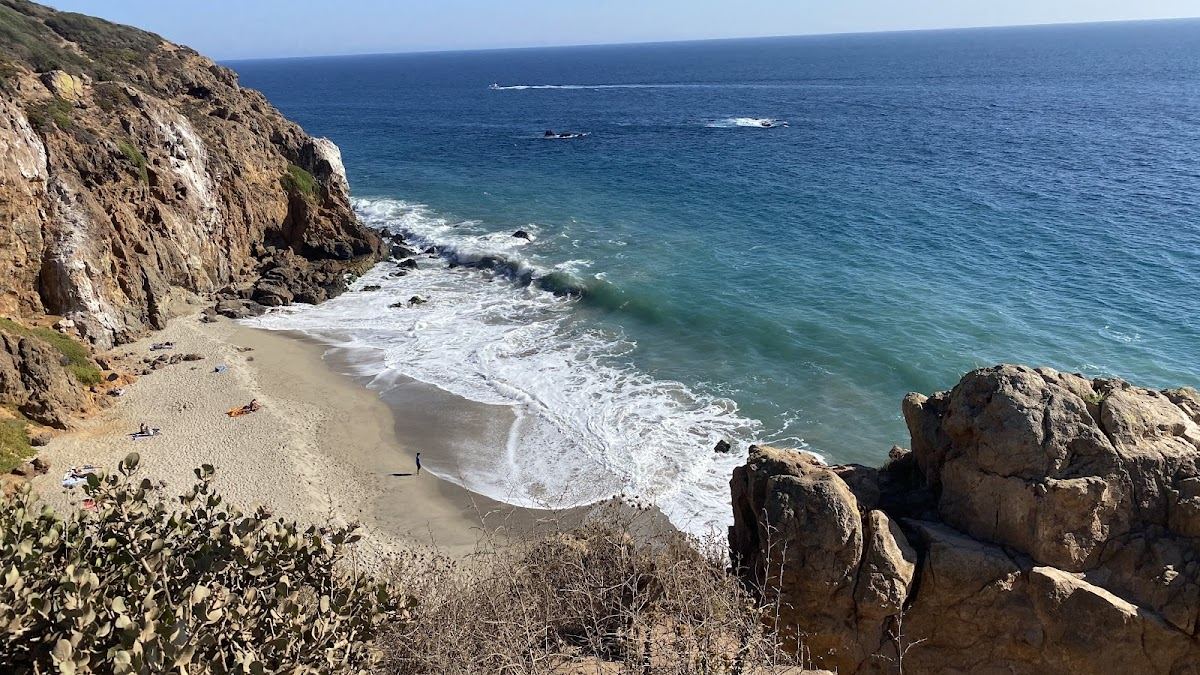 The wide sand and headland of Westward Beach below Point Dume in Malibu