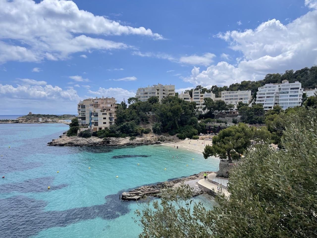 Sheltered turquoise cove with very calm clear water at Illetas near Palma Mallorca