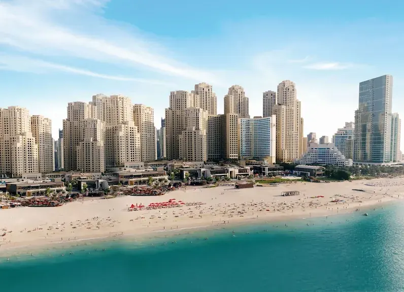 Marina Beach in Dubai, view across the sand and the Arabian Gulf