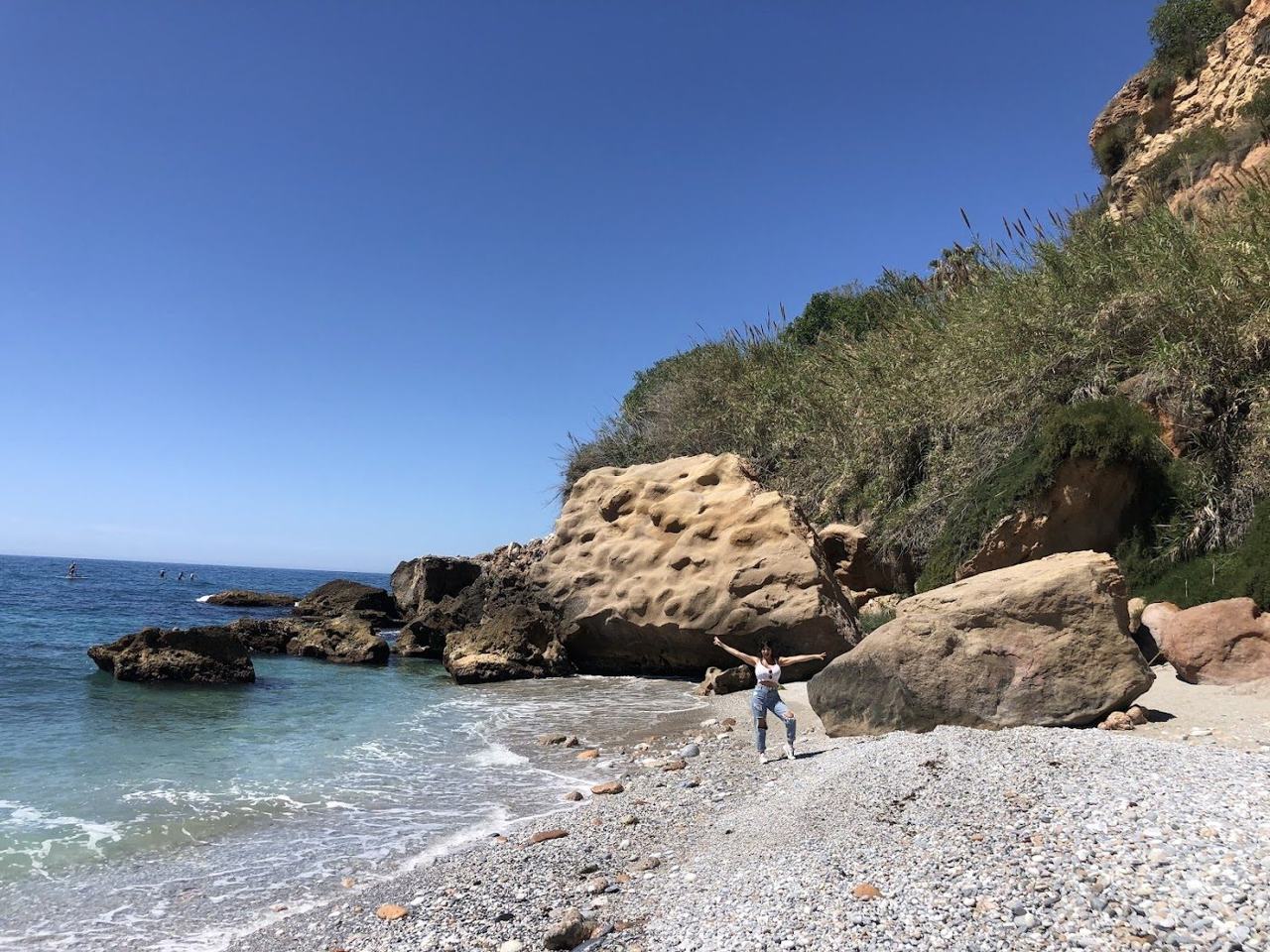 Maro cove and clear water below the cliffs east of Nerja on the Costa del Sol