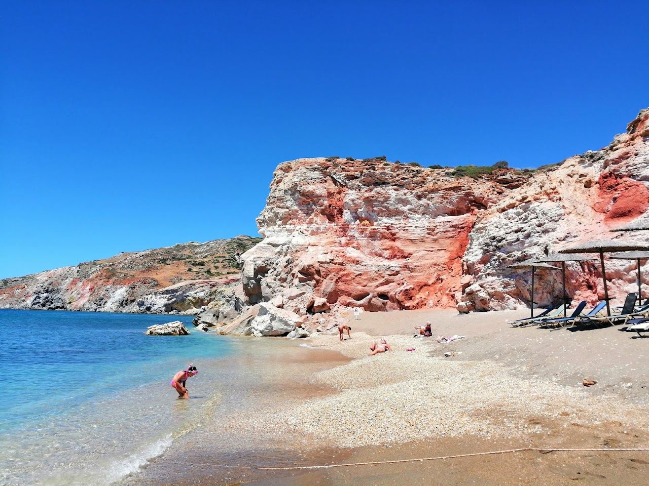 The volcanic beach and hillside bar at Paliochori on Milos