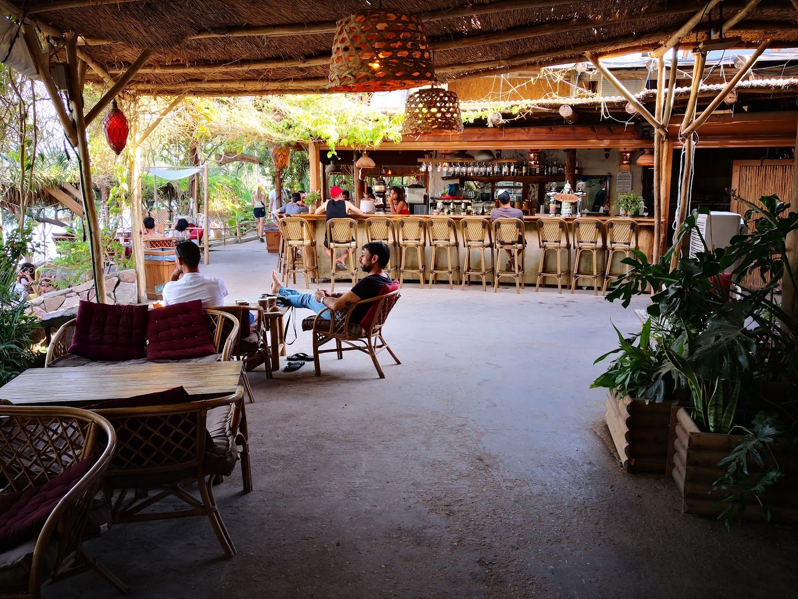 The shaded loungers at Mosh Beach in Eilat