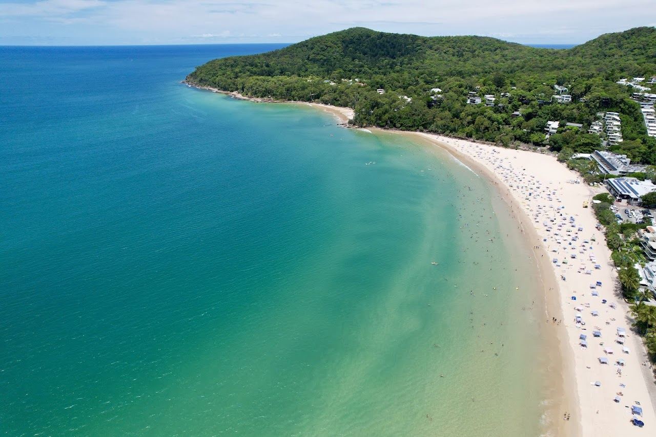 The calm north facing sand of Noosa Main Beach below Noosa Heads in Queensland