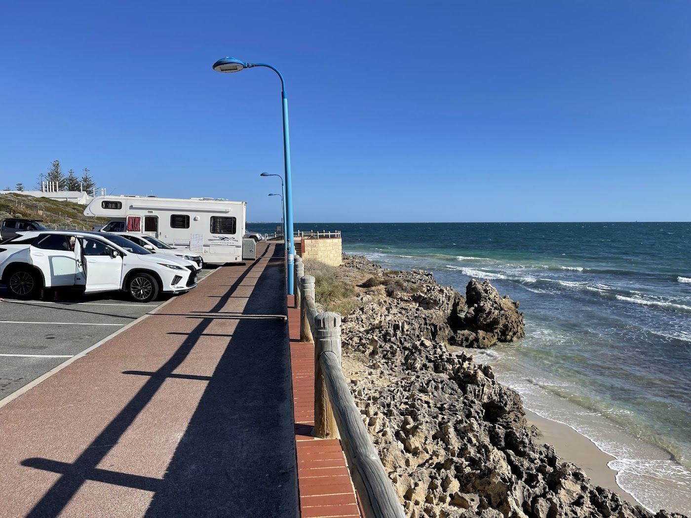 The reef sheltered coast and clear gentle water at North Beach near Watermans Bay in Perth