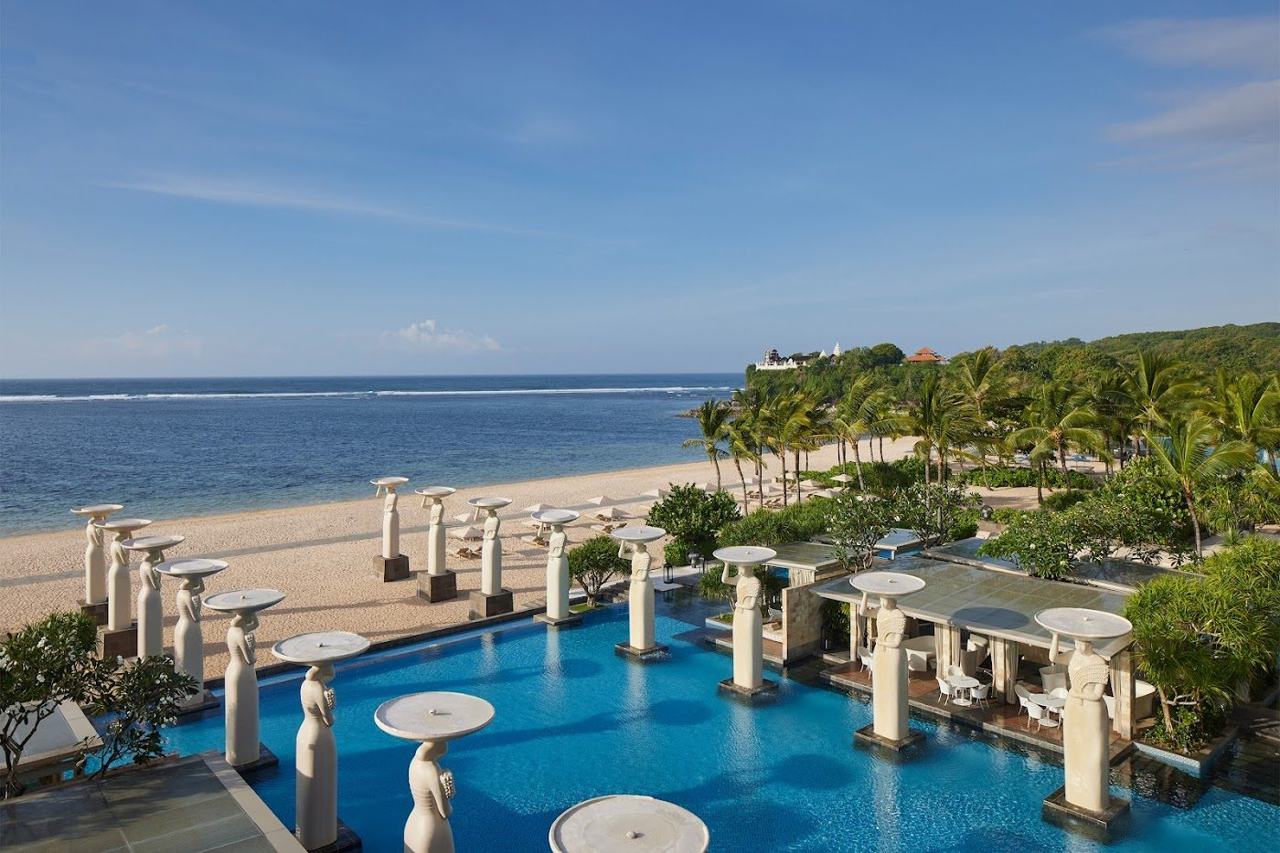 Beachfront and pools at The Mulia resort on Nusa Dua Beach in Bali