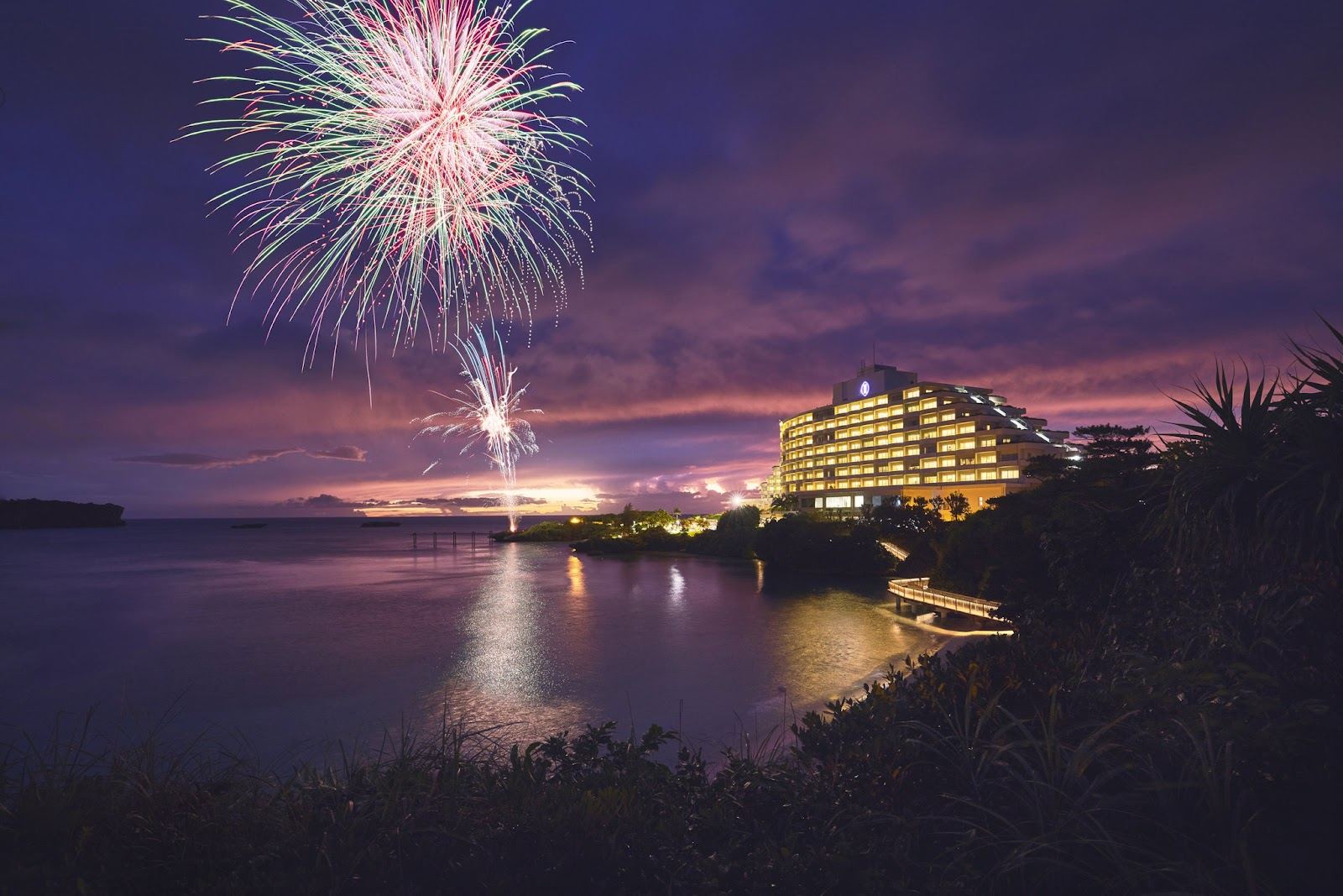 A serviced resort beach on the Onna coast of Okinawa