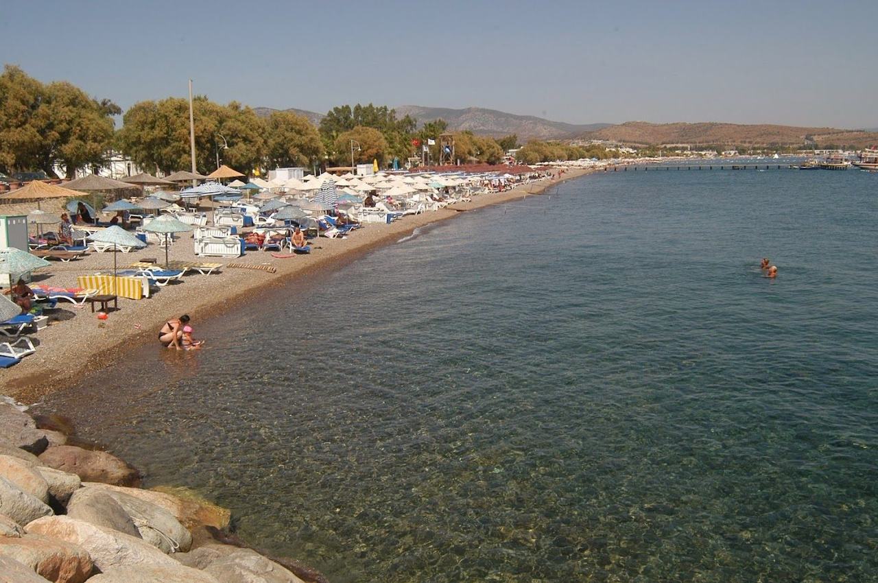 Ortakent long sandy beach on the Bodrum peninsula in Turkey