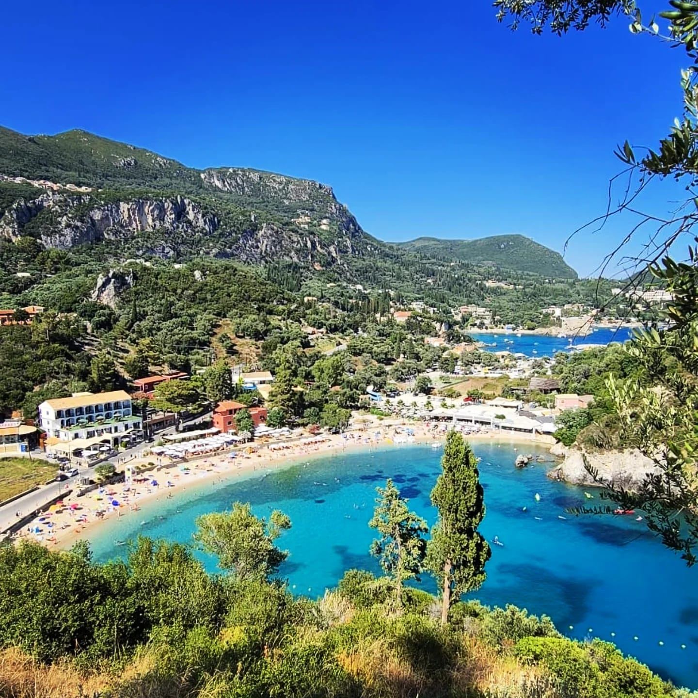 Green cliffed coves at Paleokastritsa on the northwest coast of Corfu