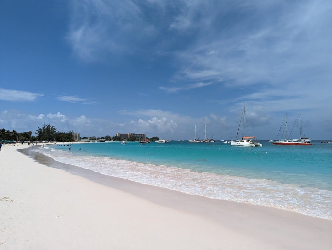 Gentle turquoise shallows and pale sand on Carlisle Bay Barbados