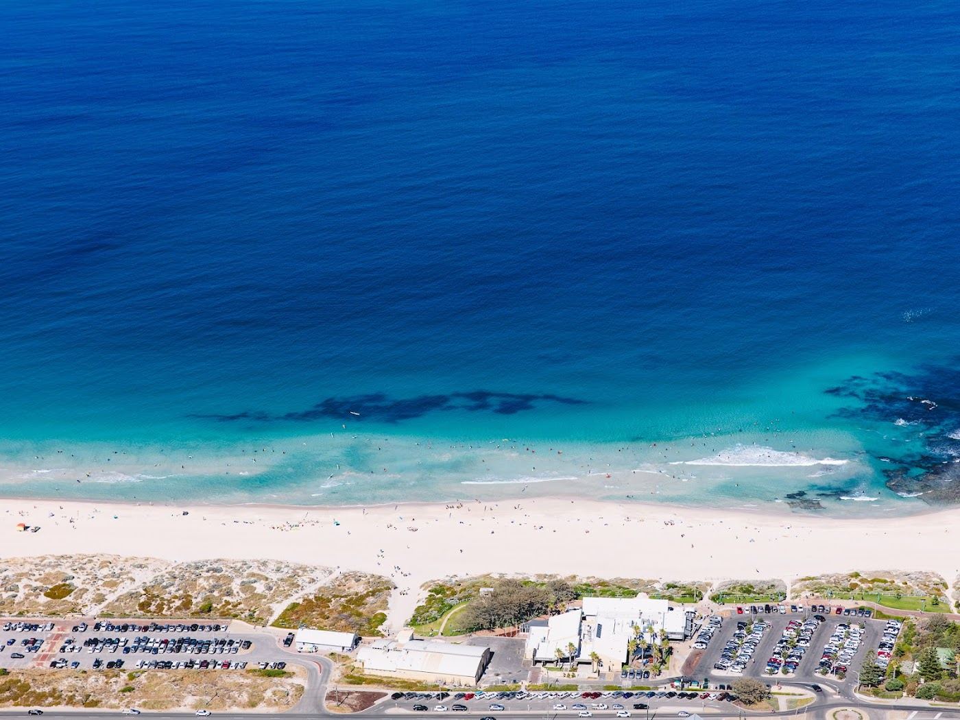 Surf and the open Indian Ocean swell rolling into Trigg Beach on the Perth coast of Western Australia