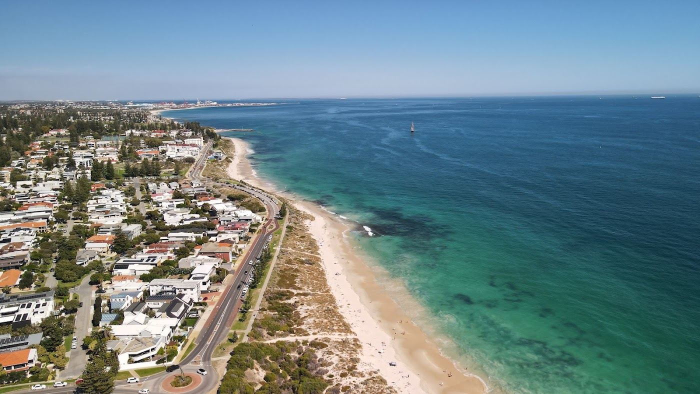 The quiet dune backed sand of Swanbourne Beach north of Cottesloe in Perth