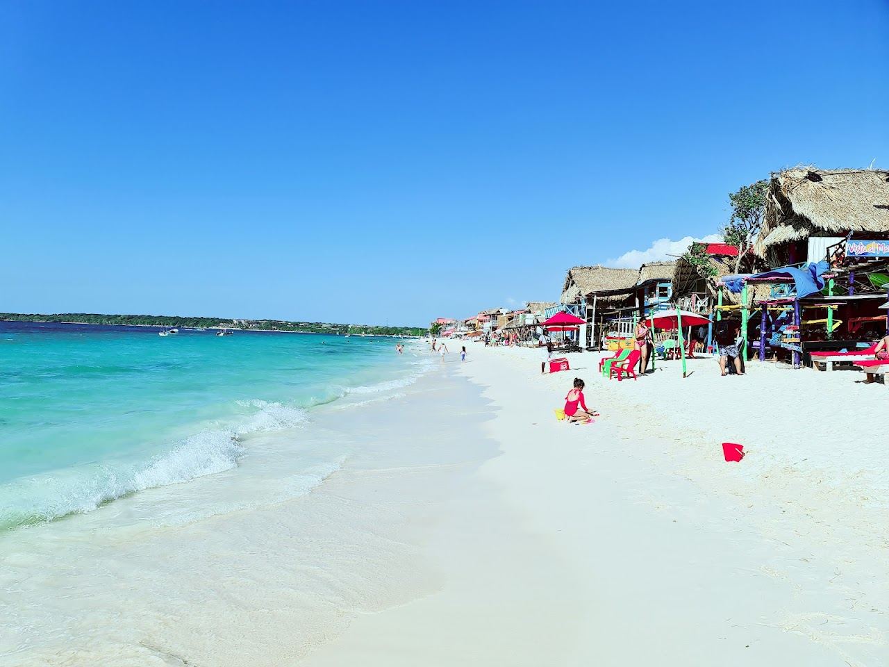 The white sand and bright turquoise water of Playa Blanca on Isla Baru near Cartagena