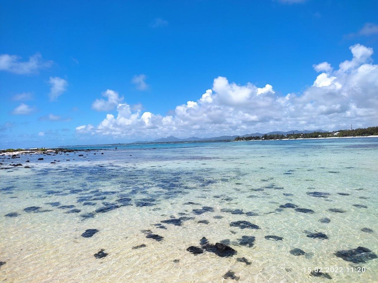 The breezy shore and reef lagoon at Poste Lafayette on the east coast of Mauritius
