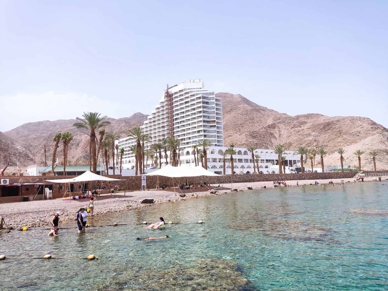 The reef and iron walkways at Princess Beach in Eilat