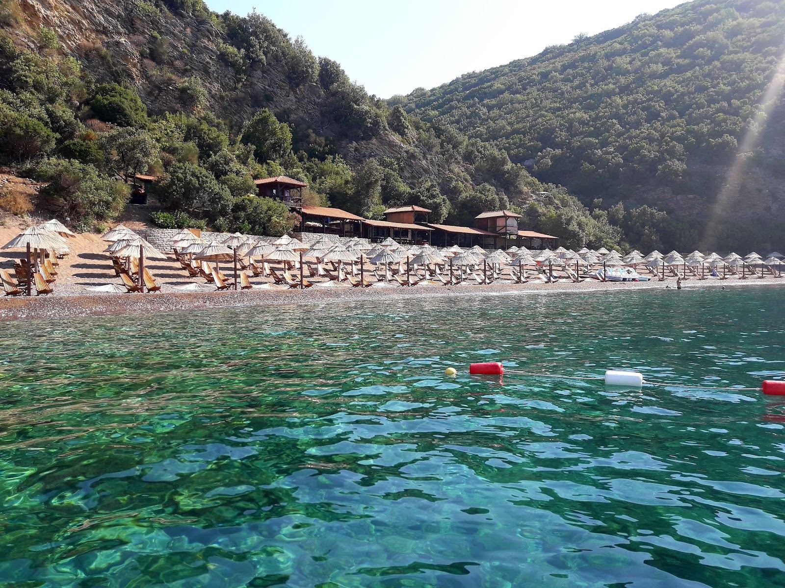 Queens Beach secluded cove of fine sand and clear water below cliffs near Canj in Montenegro