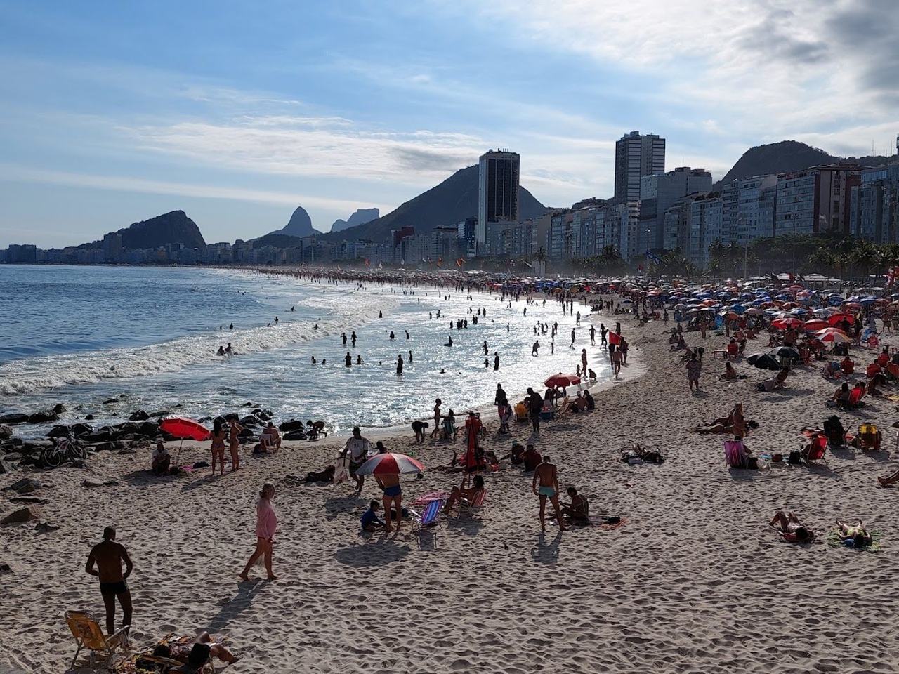 The quieter residential end of Leme beach at the northern tip of Copacabana in Rio de Janeiro