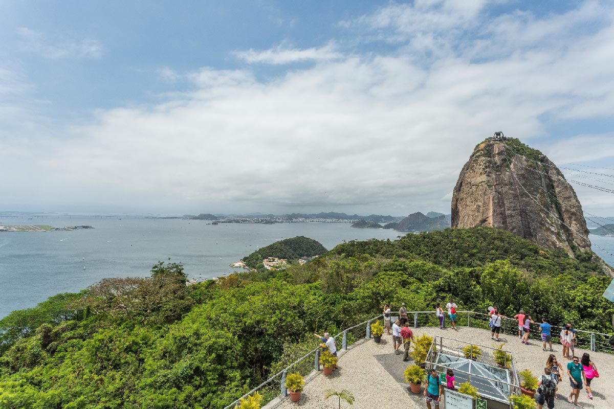 The small sheltered Praia Vermelha beach below Sugarloaf mountain in Urca, Rio de Janeiro