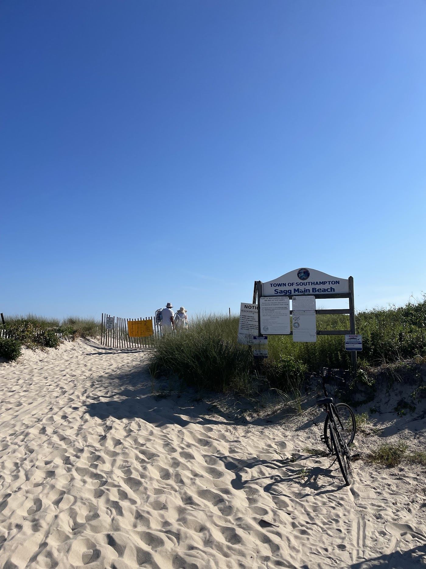 The dunes and farm backed ocean at Sagg Main Beach in Sagaponack