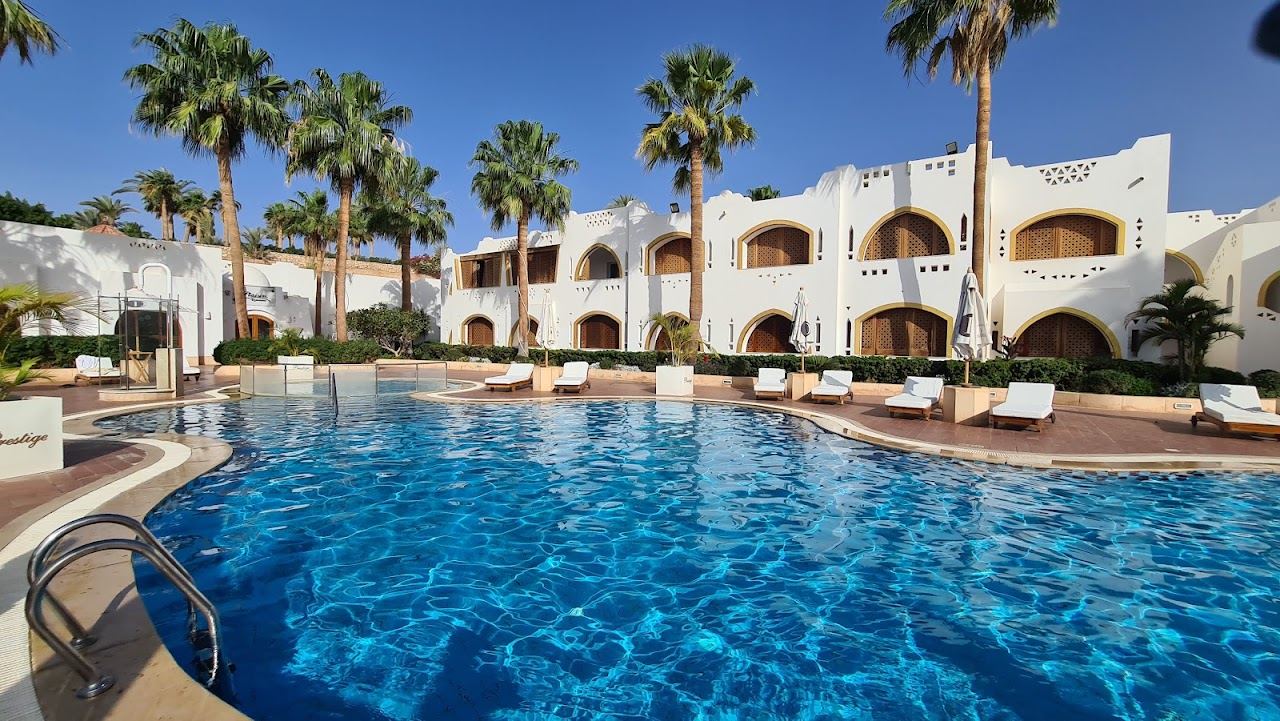 The reef fronted resort shore at Coral Bay in Sharm El Sheikh in Egypt