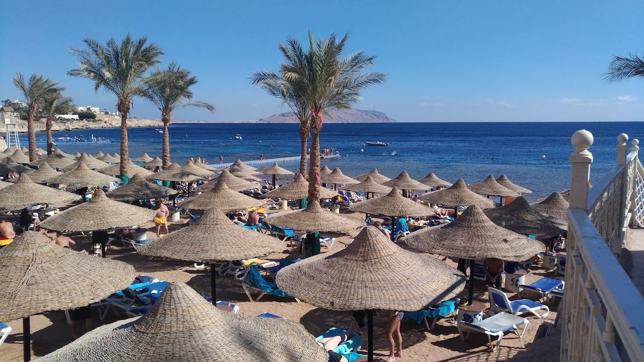 The calm cove and house reef at Sharks Bay in Sharm El Sheikh on the Red Sea in Egypt