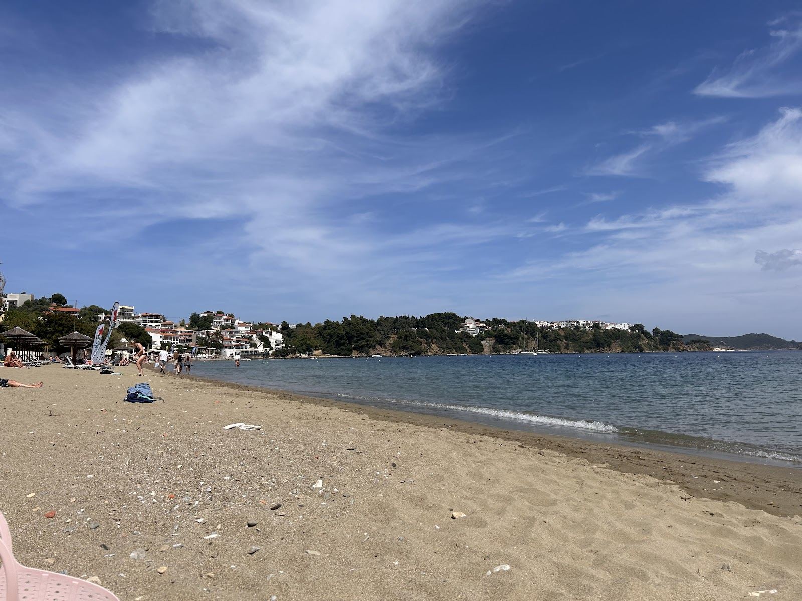 The long golden town beach of Megali Ammos near Skiathos Town