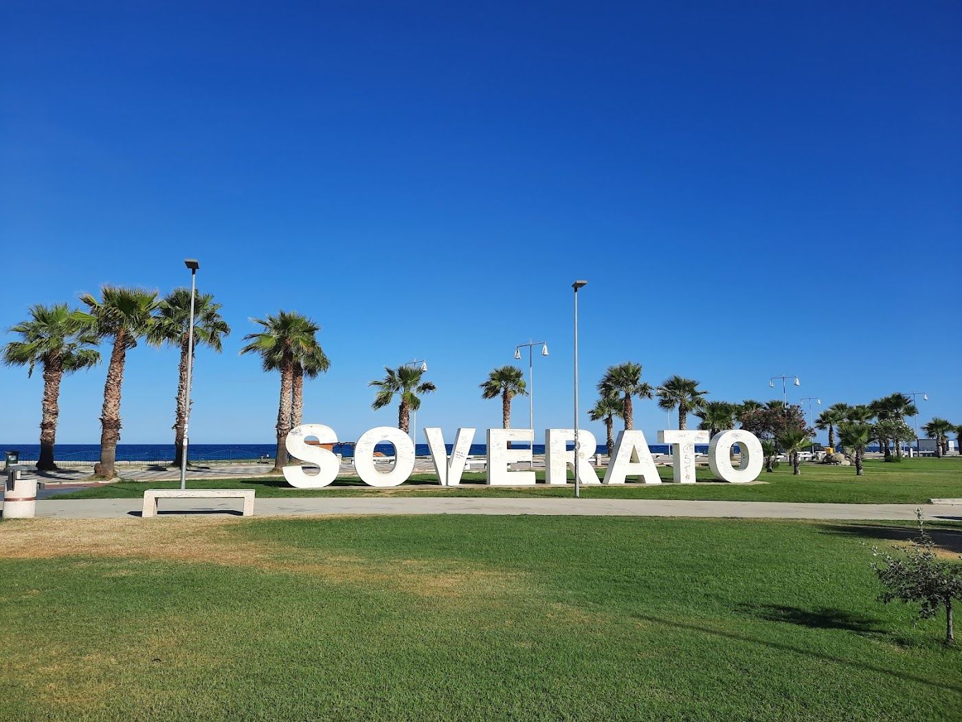 The golden resort beach and seafront of Soverato on the Ionian coast of Calabria