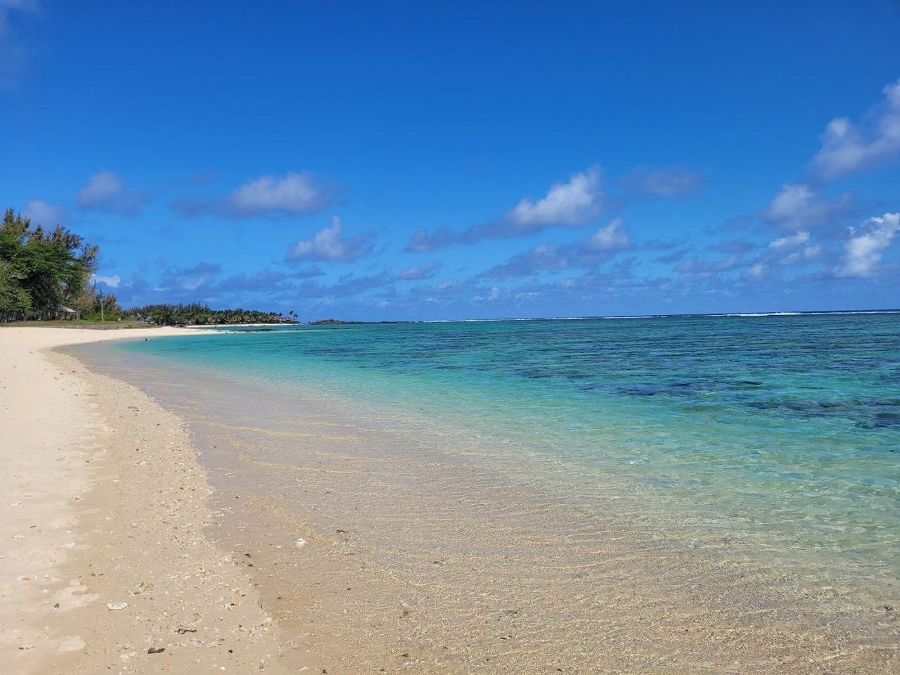 The palm fringed shore at Saint Felix on the south coast of Mauritius