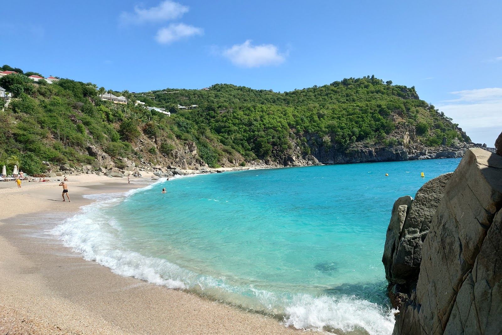 Warm evening light over the sand and sea at Shell Beach below Gustavia, St Barths
