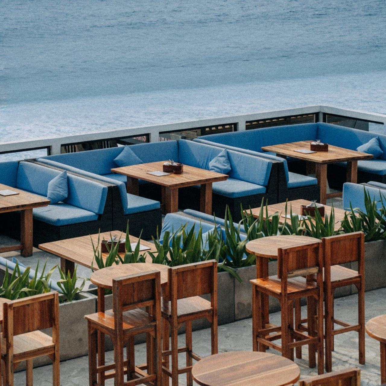 The cliff terrace and surf view at Single Fin above Uluwatu