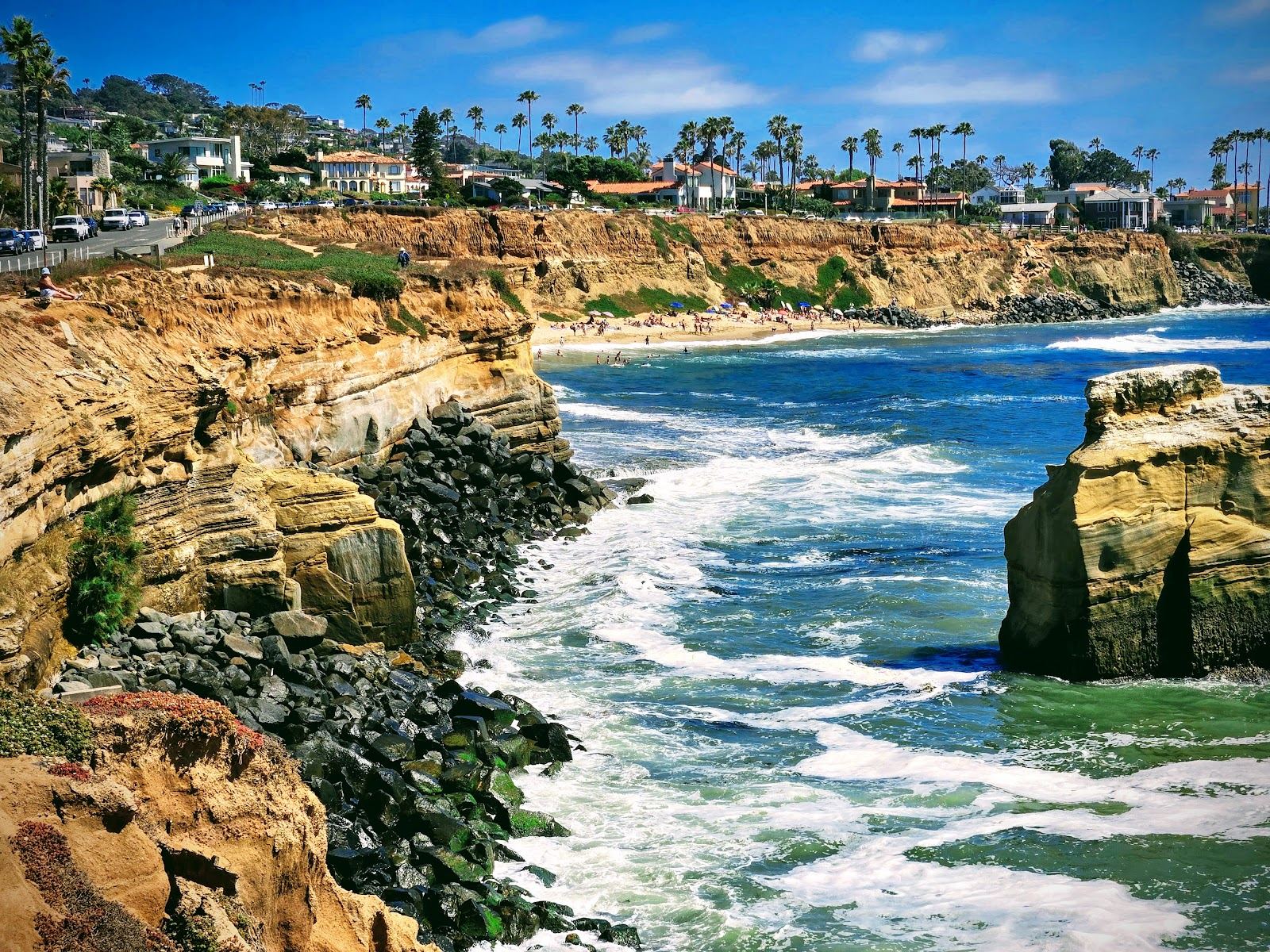 Sunset Cliffs San Diego dramatic sandstone cliffs above the Pacific at golden hour