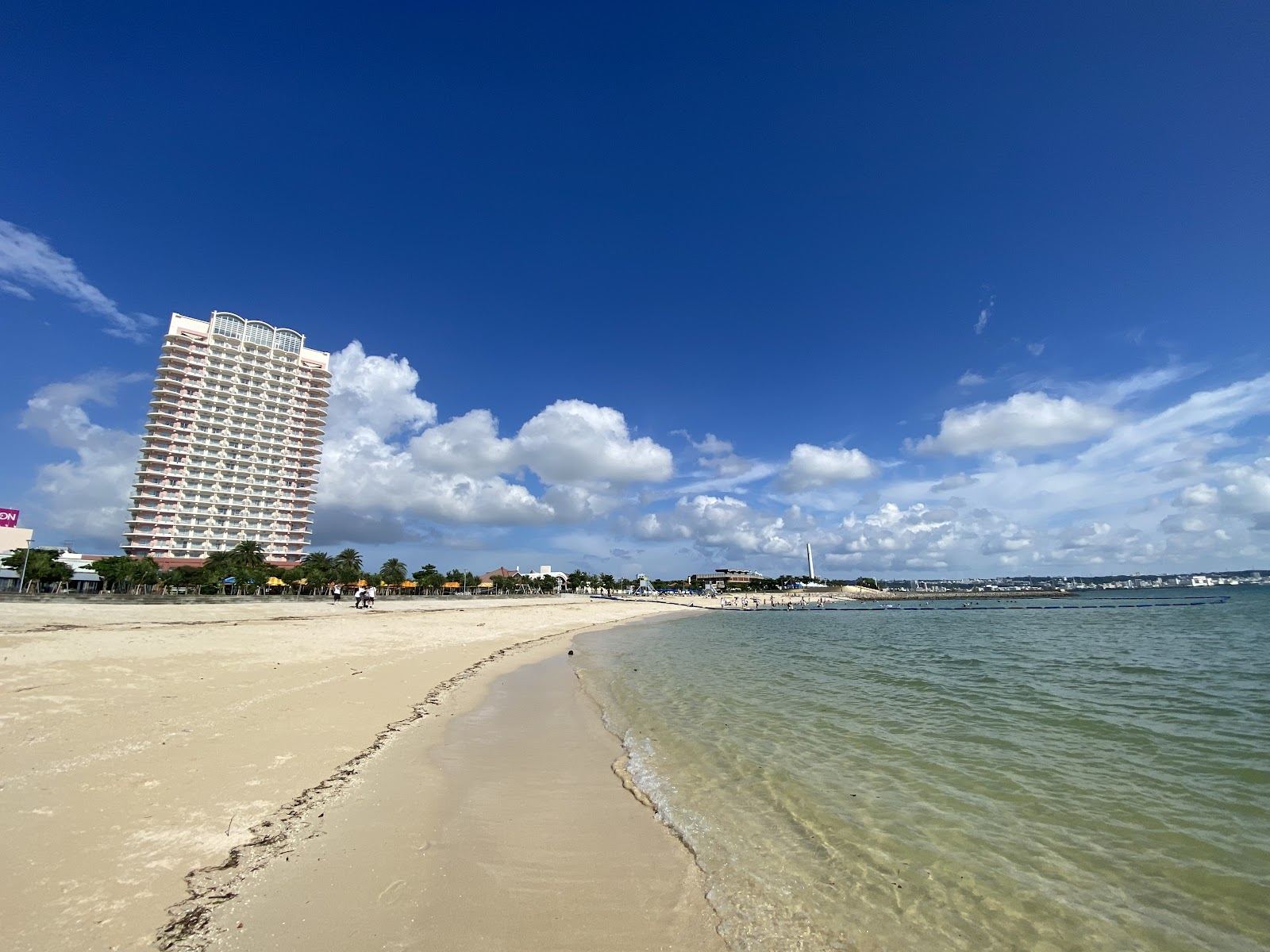 The calm man made bay and evening light at Sunset Beach in Chatan, Okinawa
