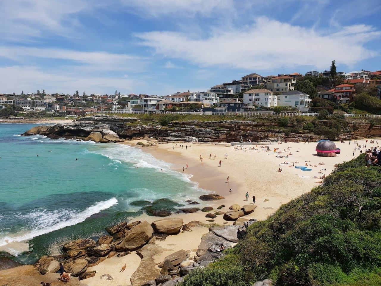 The small steep cove framed by headlands at Tamarama in Sydney