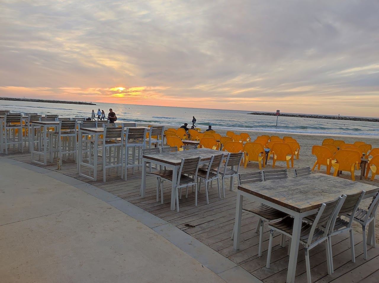 Sunset over the sea on a southern Tel Aviv beach near Jaffa, a relaxed spot for couples