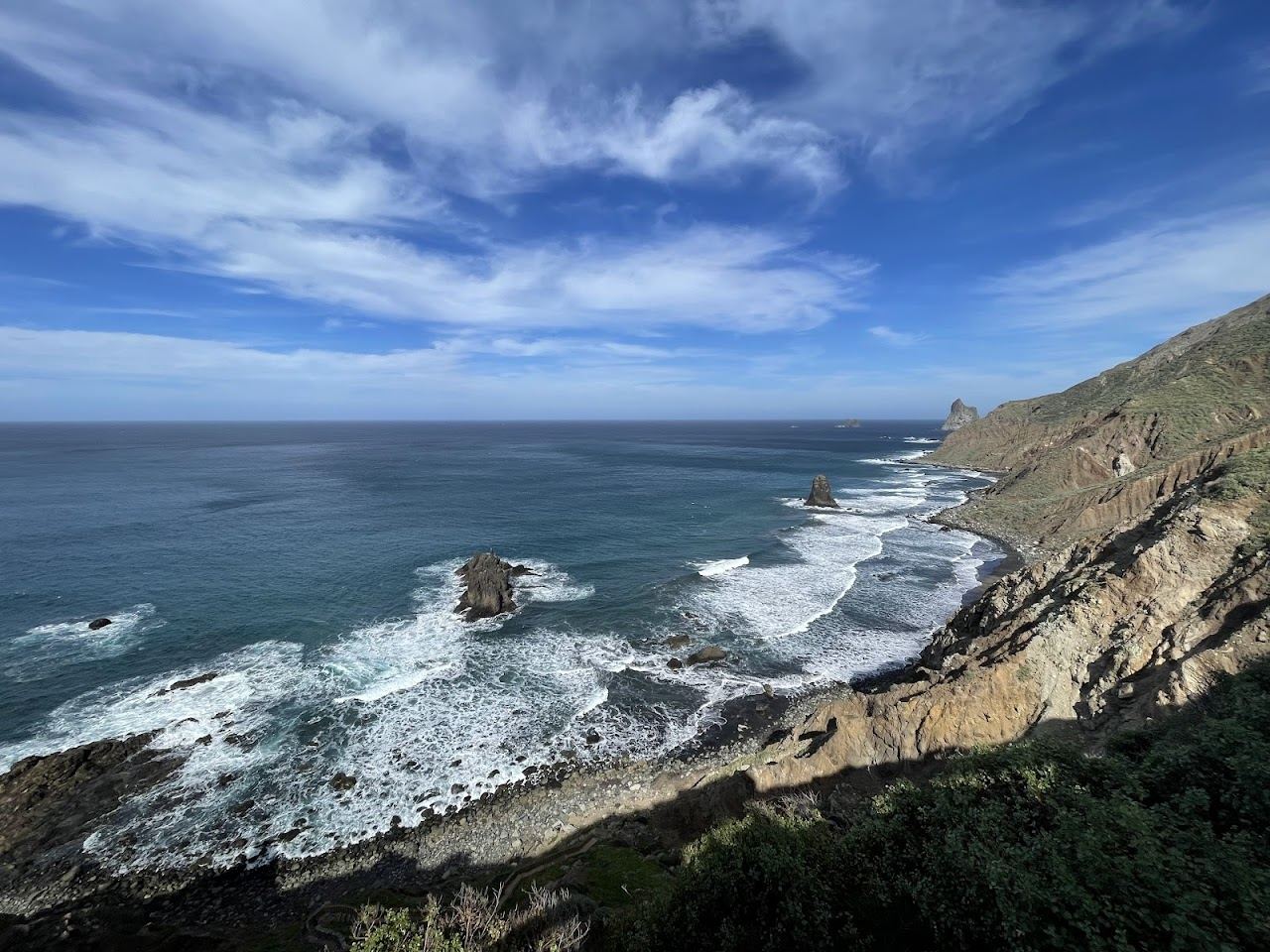 The wild black volcanic sand and rock stacks of Playa de Benijo in the Anaga hills of Tenerife